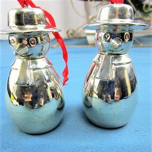 Heavy Silver Snowmen Ornaments
